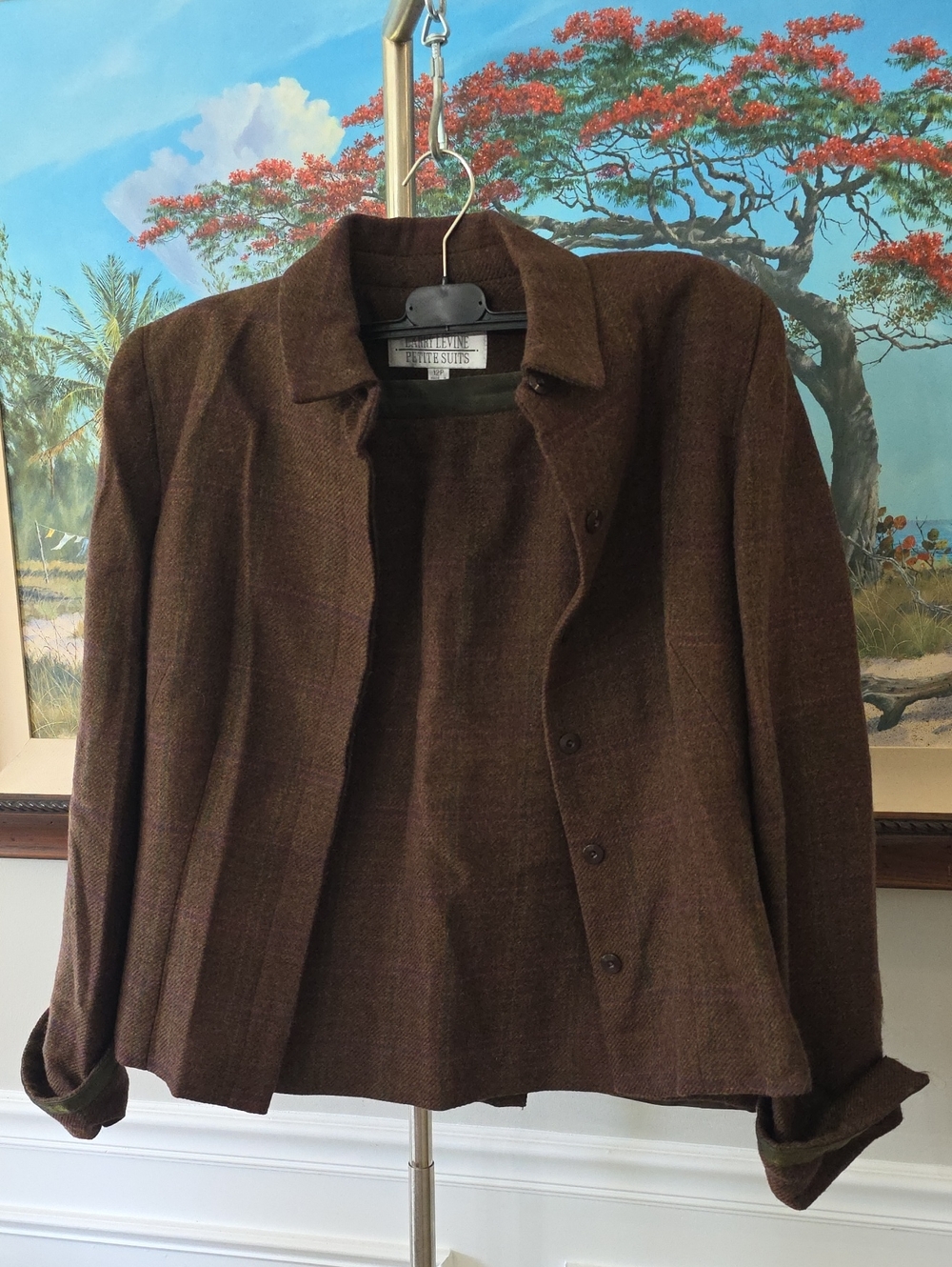Larry Levine Brown Plaid Skirt Set